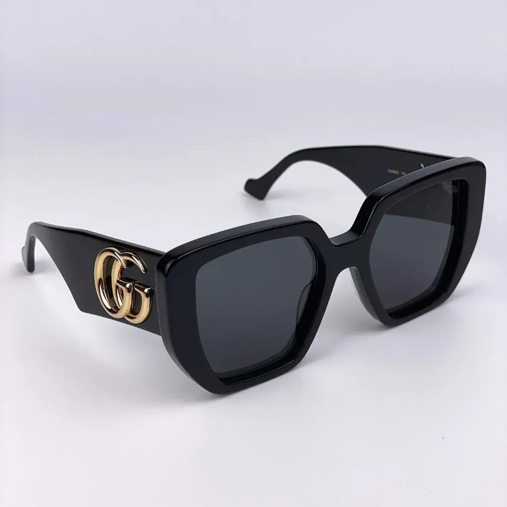 NEW Gucci GG0956S 003 Oversized Black Grey LOGO Women Sunglasses